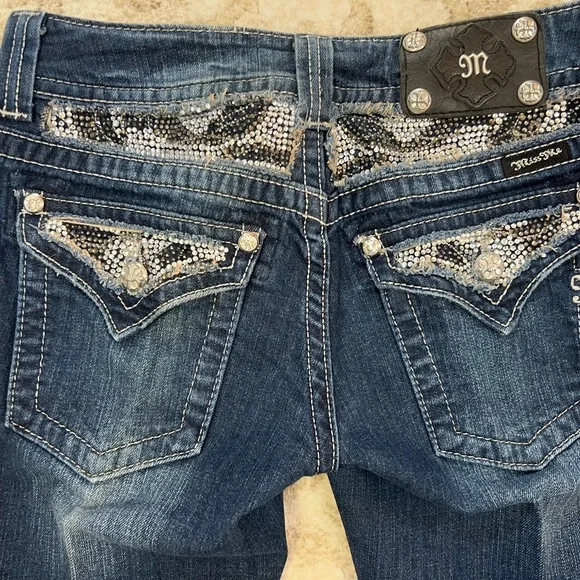 Miss Me Dark Blue Boot Cut Jeans with Silver & Black Accents - Picture 2 of 8